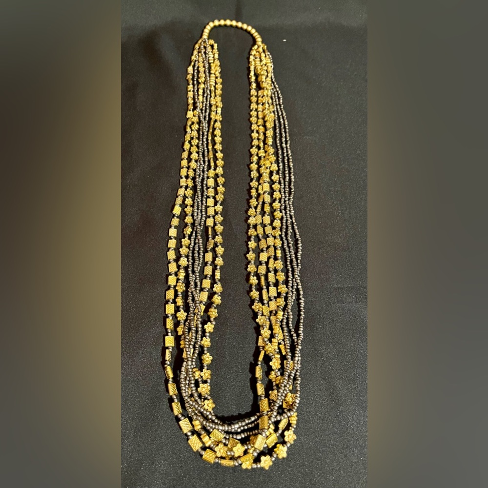 Beautiful Long Multi-Beaded Antique Gold, Bronze Hematite color Beaded Necklace